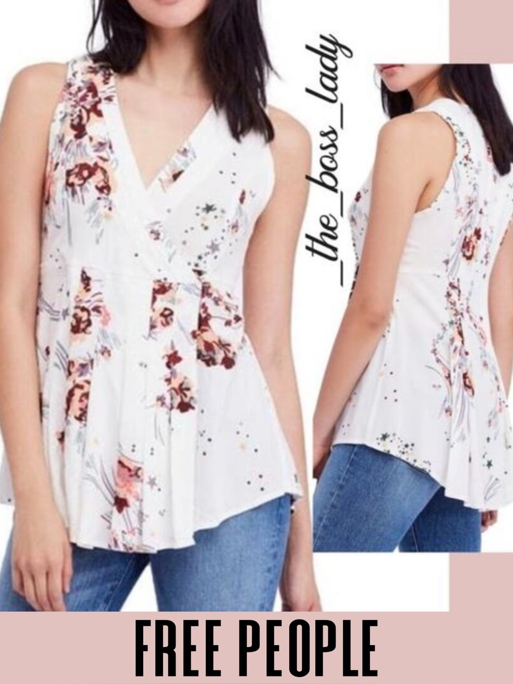 Free People top floral wrap pleated tunic boho XS